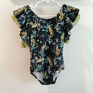 Rufflebutts On Safari Rainforest Bow Back Swimsuit One Piece 4T